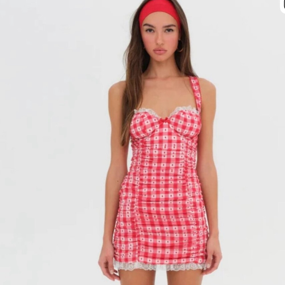 For Love & Lemons Margot Dress Red Check